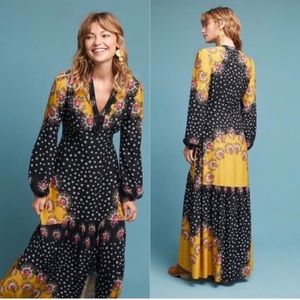 Anthropologie Farm Rio Floral-Blocked Maxi Dress